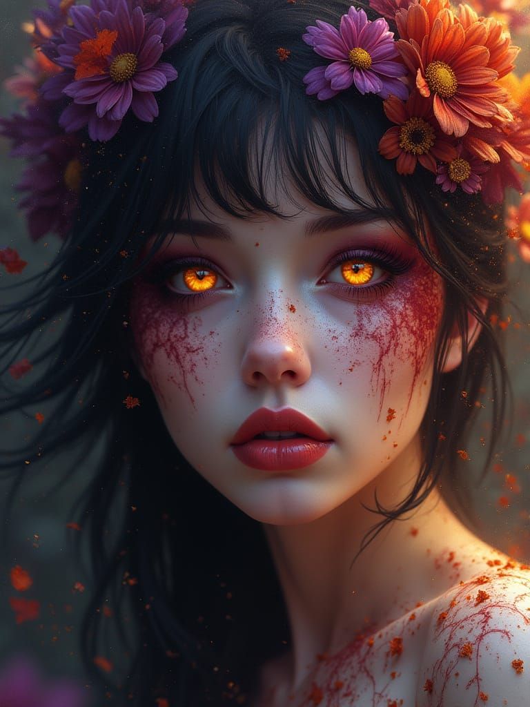 Abstract Dark Fantasy Female Face in Fall Colors