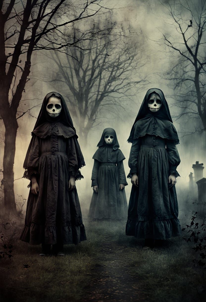 Creepy Victorian Halloween Ghost Children in Vintage Photo