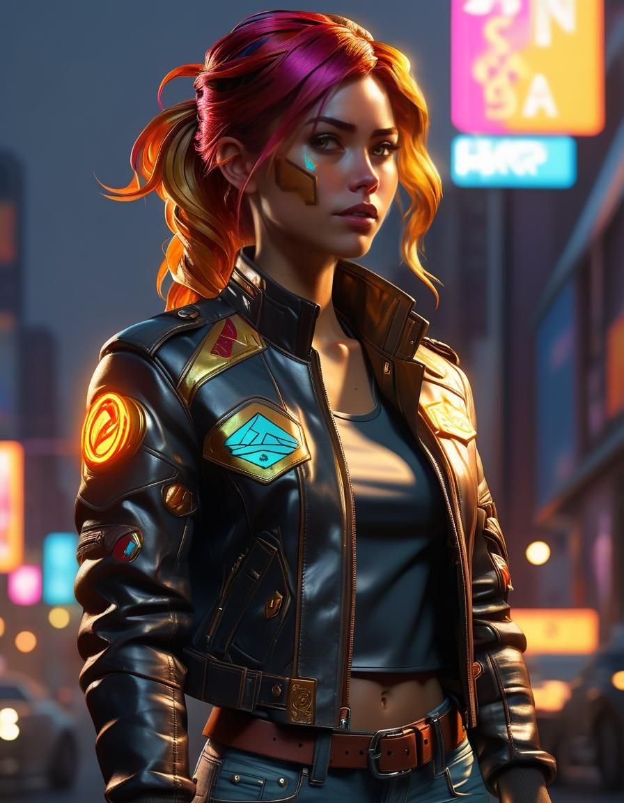 Sunset Shimmer in Cyberpunk Style Portrait