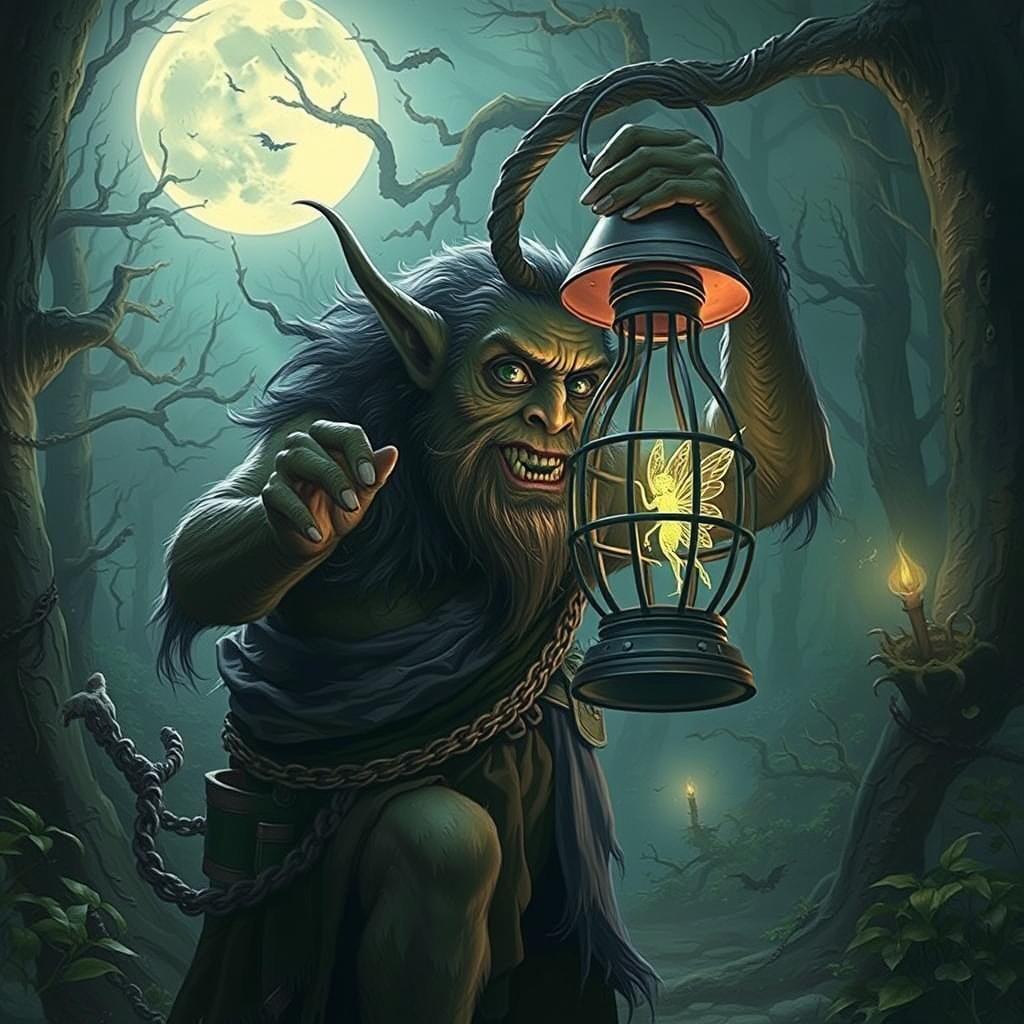 Hyperdetailed Forest Troll with Fairy Lantern