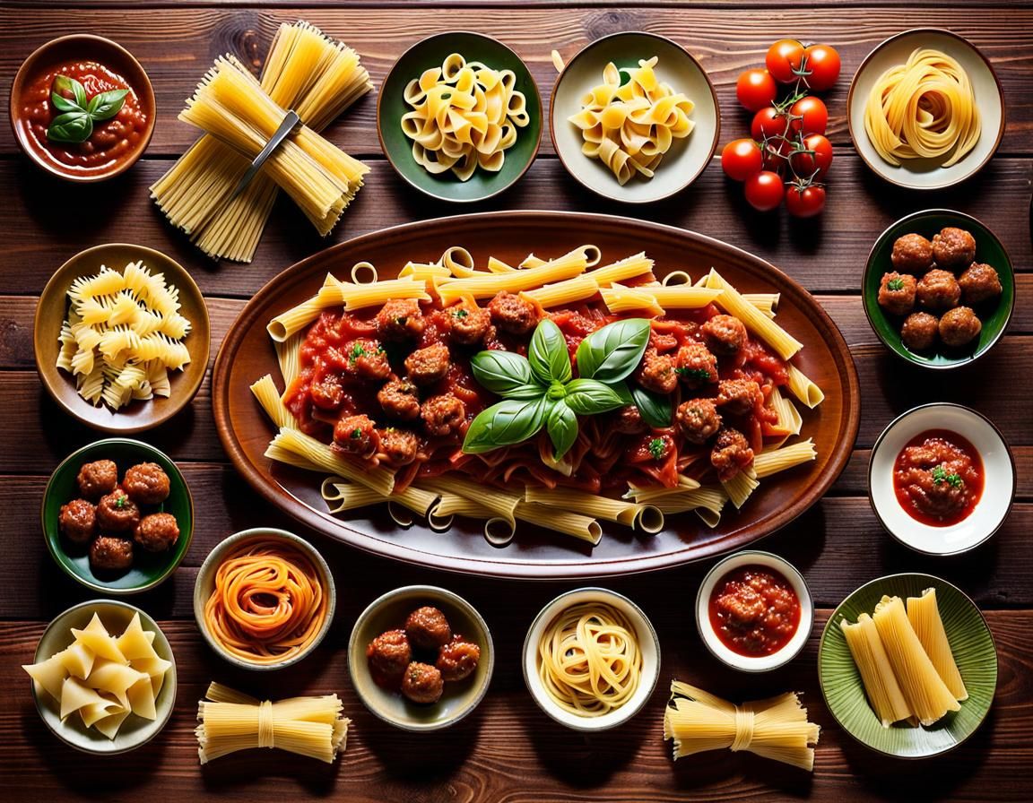 Assorted Pasta with Meatballs and Basil