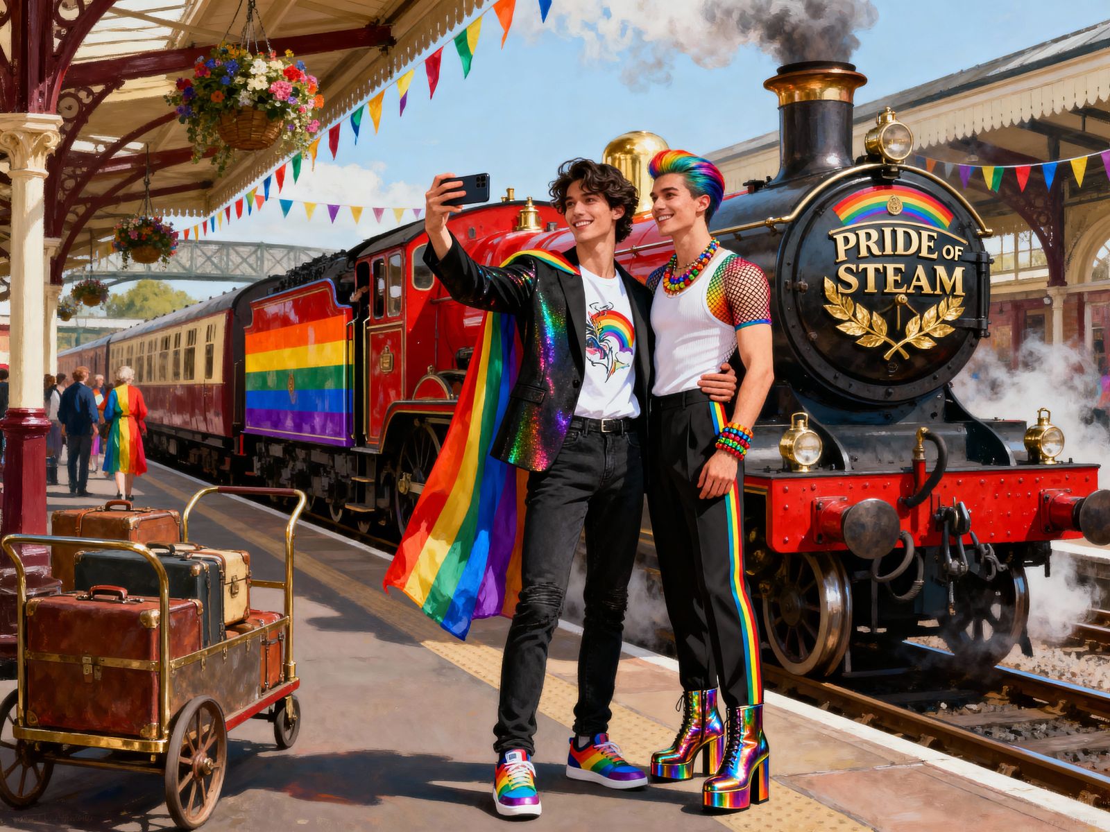 Joyful Couple Takes Selfie With Vintage Steam Train