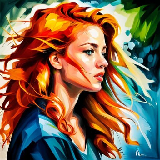 Red-Haired Woman in Splash Art Style