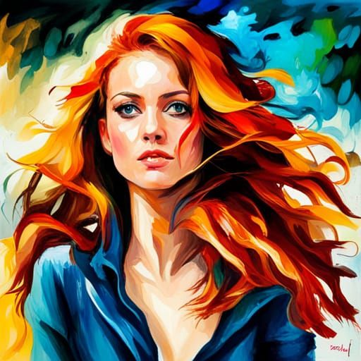 Red-Haired Woman in Splash Art Style