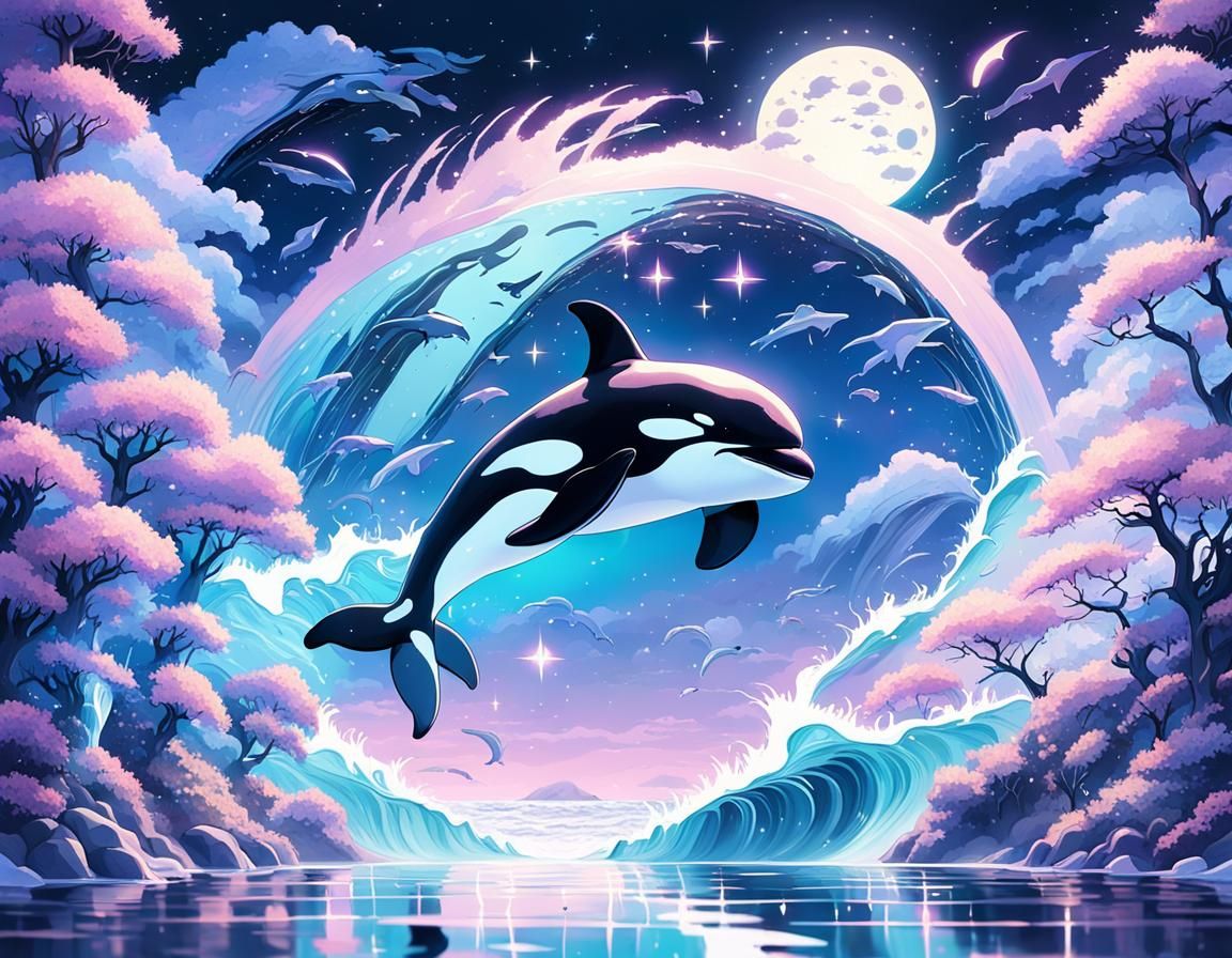 Celestial Orca Whale in Starry Seas