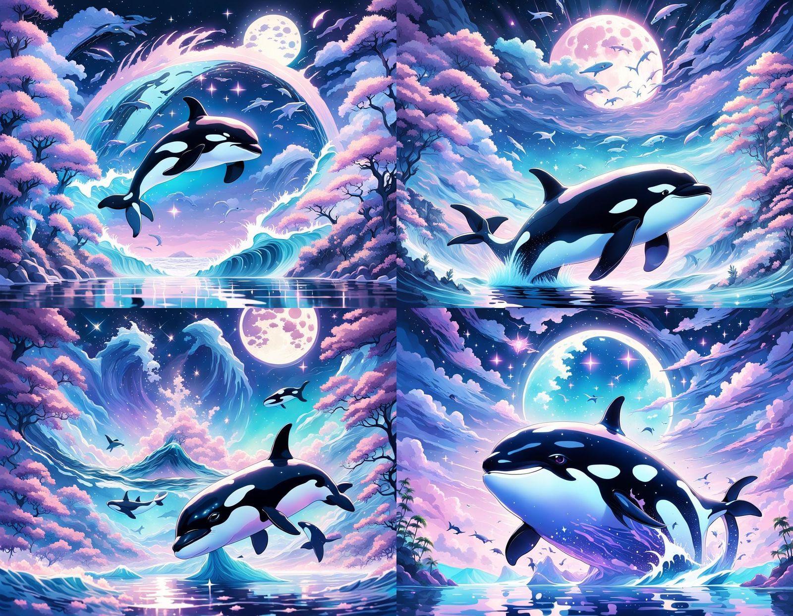 Celestial Orca Whale in Starry Sea: Anime Style