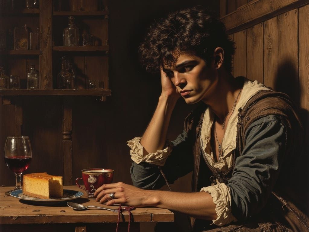 Melancholy Poet in Italian Tavern, Baroque Style