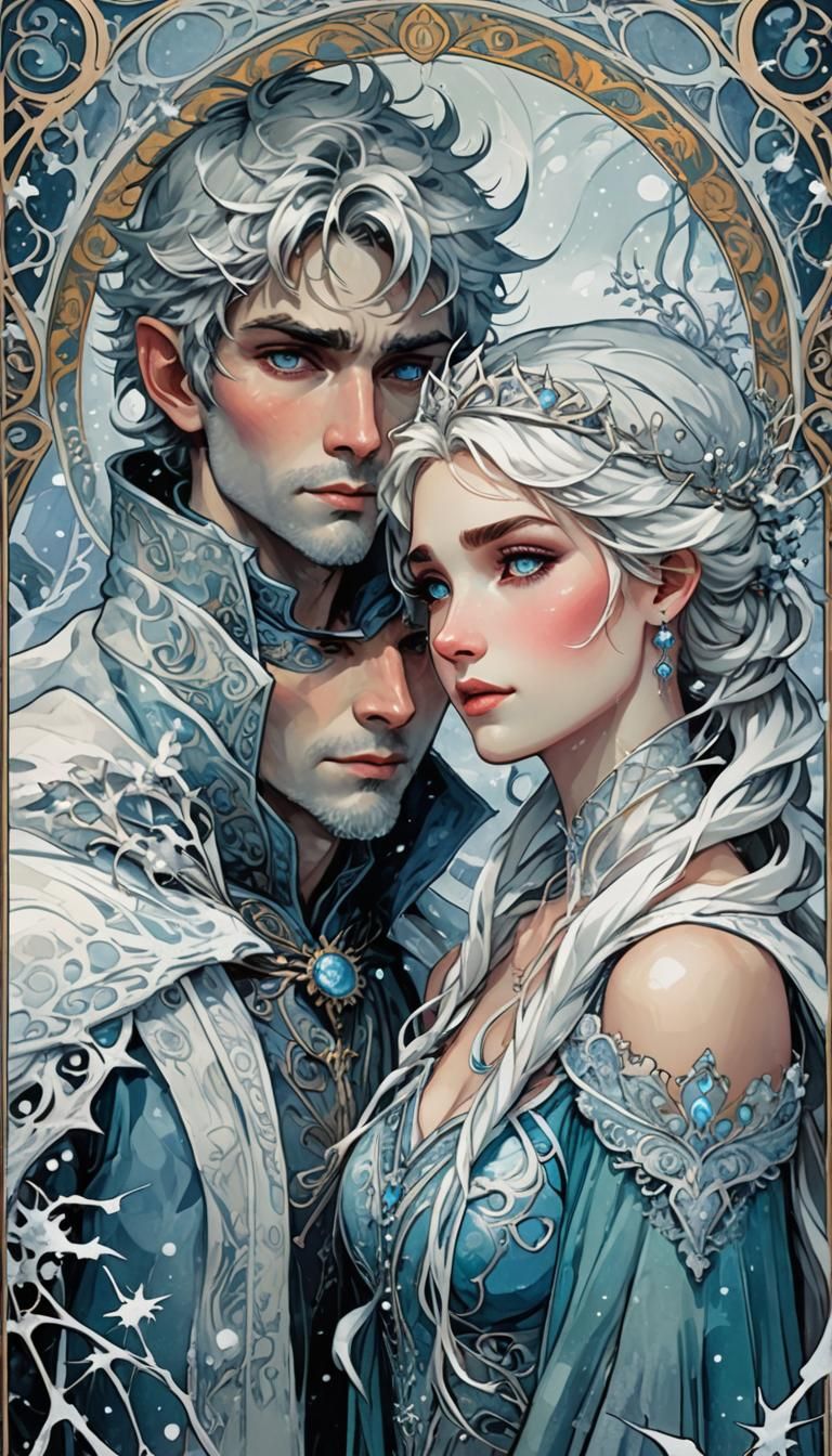 Jack Frost and Elsa in Art Nouveau Blizzard