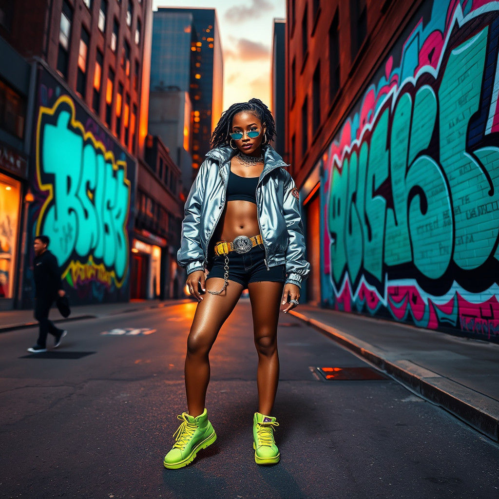 Hip Hop Girl in Vibrant Street Art Scene
