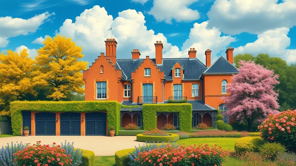 Elegant Chateau and Garden in Painterly Realism Style