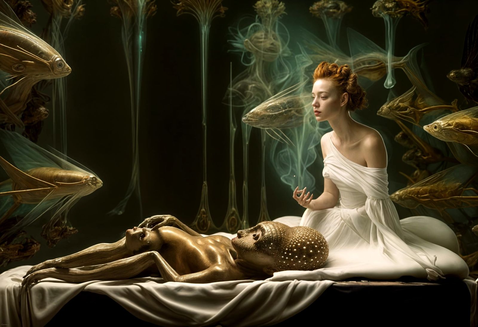 Surreal Alien Landscape with Magical Creatures