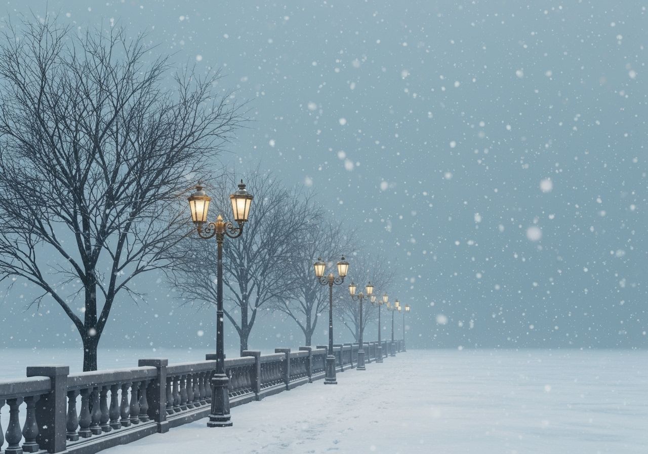 Winter Streetlamps in a Snow-Covered Wonderland