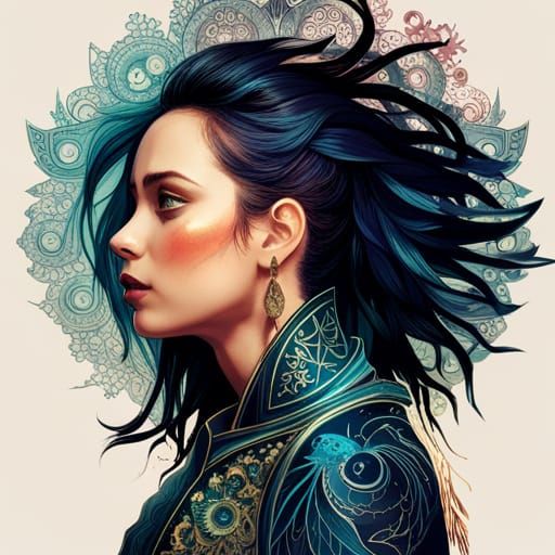 Luminous Raven with Golden Outlines in Digital Painting