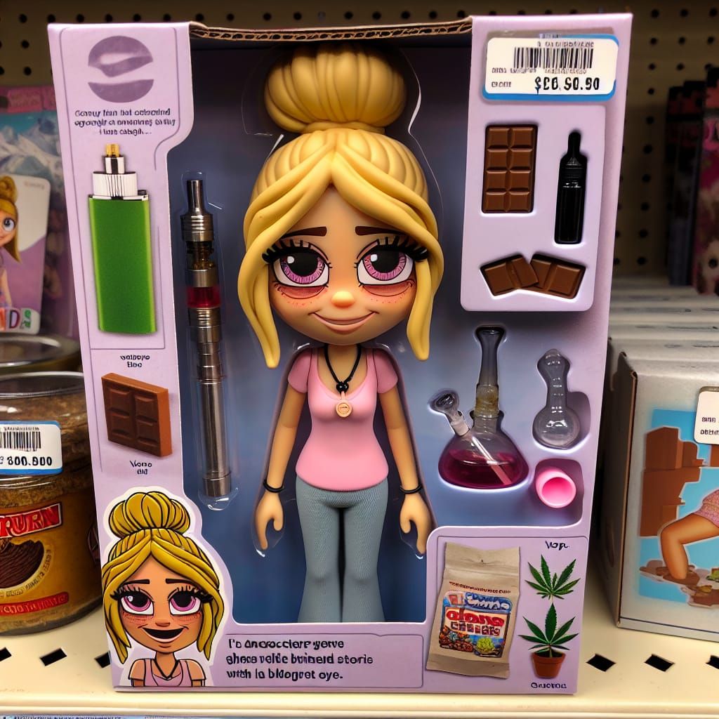 Cartoon Hippie Woman Figurine on Store Shelf