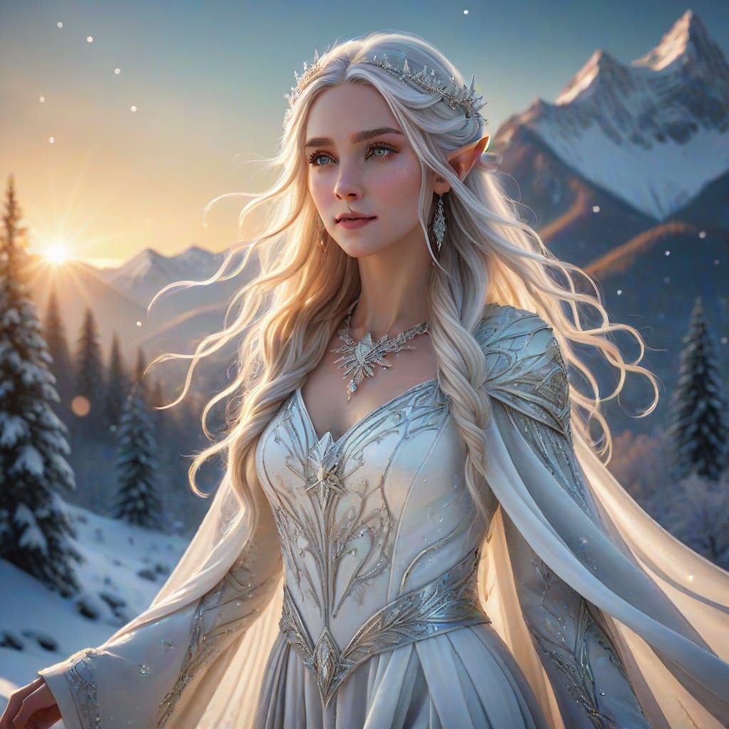 Elf Princess in Winter Landscape, Digital Art
