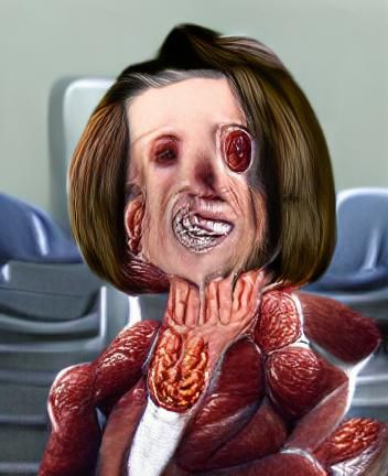 Disturbing Body Horror Rendering of Nancy Pelosi