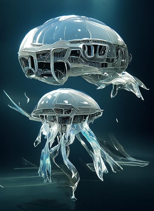 Futuristic Jellyfish Underwater Transportation Concept Art