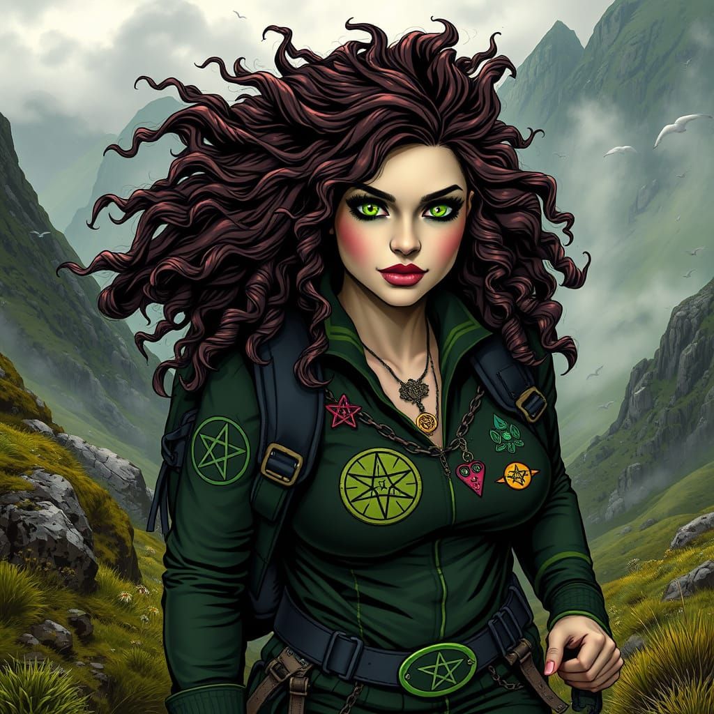 Beautiful curvy plus size woman with long wavy messy hair bi...