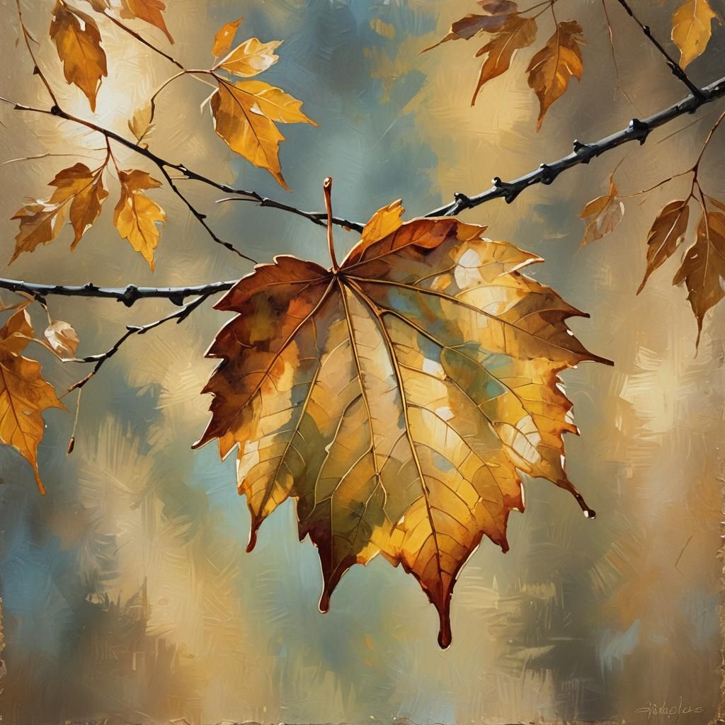 Impressionist Autumn Leaf in Golden Light