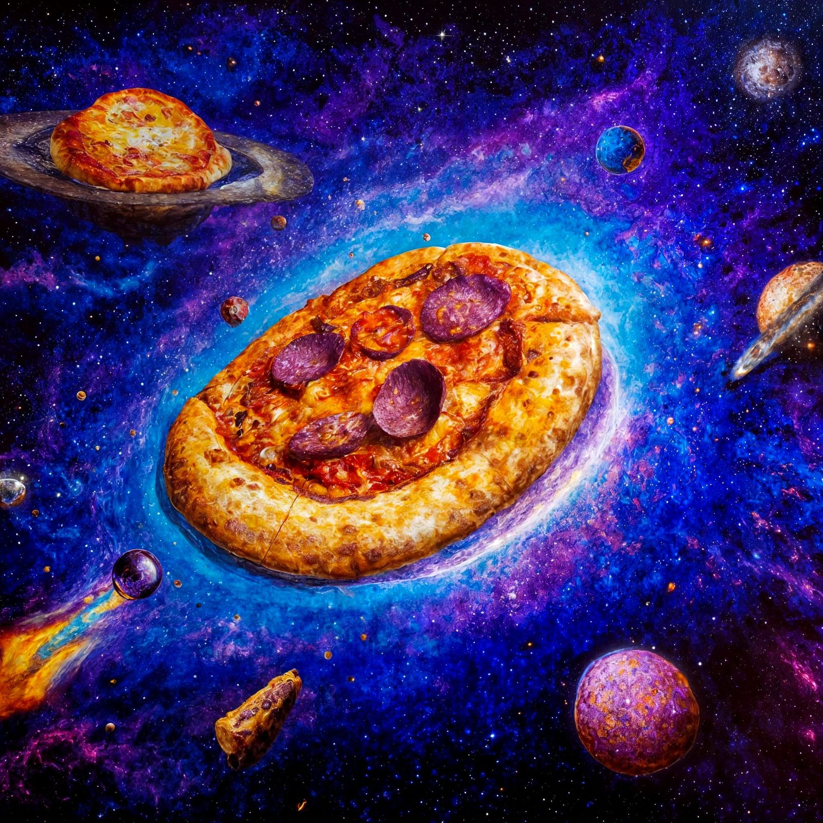 Pizza Planet in Space: A Renaissance Oil Painting