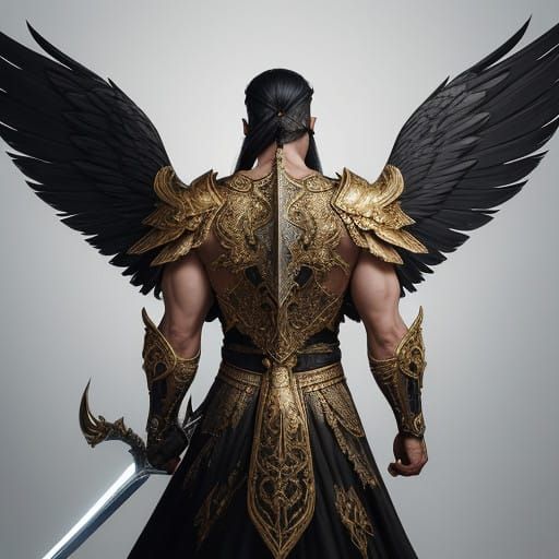 Golden Knight with Majestic Black-and-White Wings