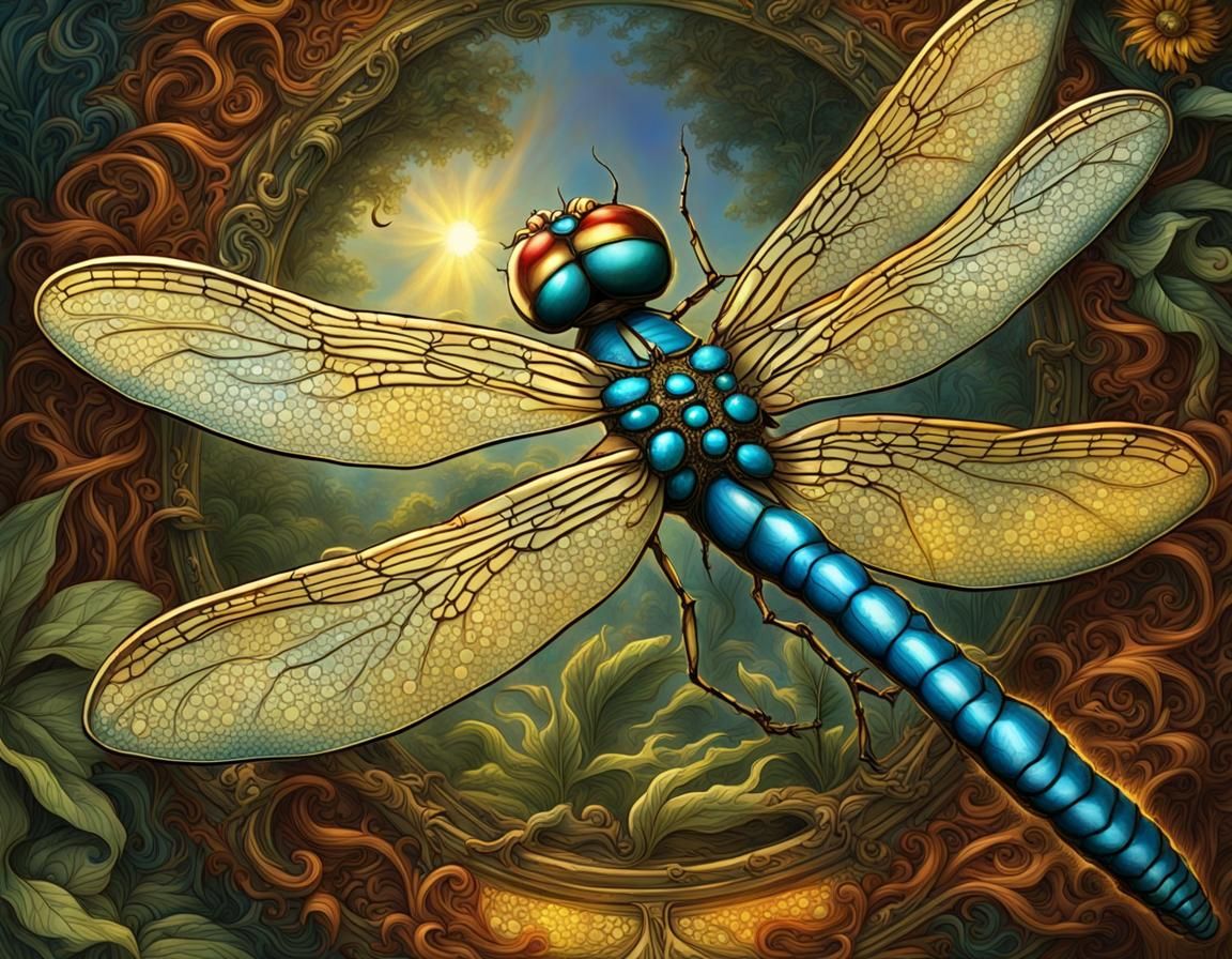Jeweled Dragonfly in John Tenniel Style