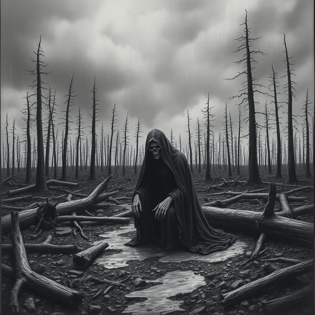 Mourning Death in a Desolate Forest Landscape