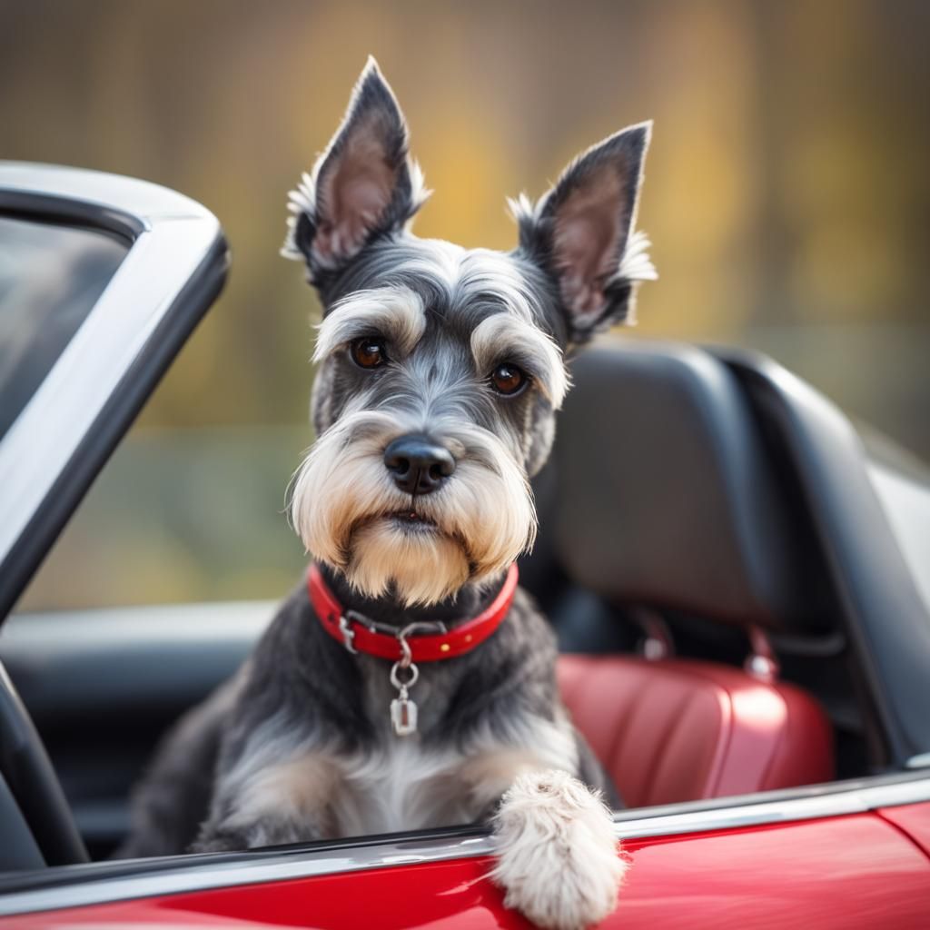 Schnauzer Dog in Red Corvette Photograph
