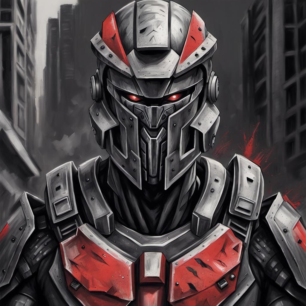 Halo Spartan in Destroyed City, Charcoal Drawing