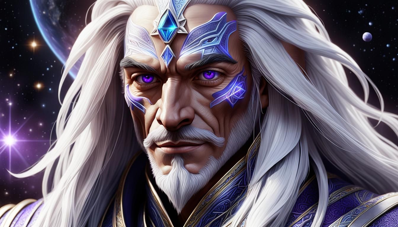 Arcturian King Portrait with Atlantean Temple in Background