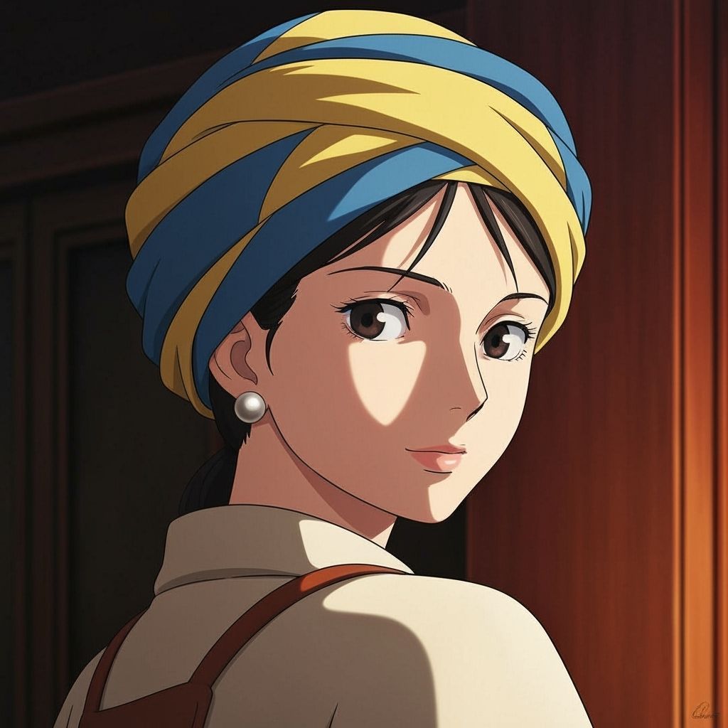 Anime Girl with Pearl Earring in Ghibli Style