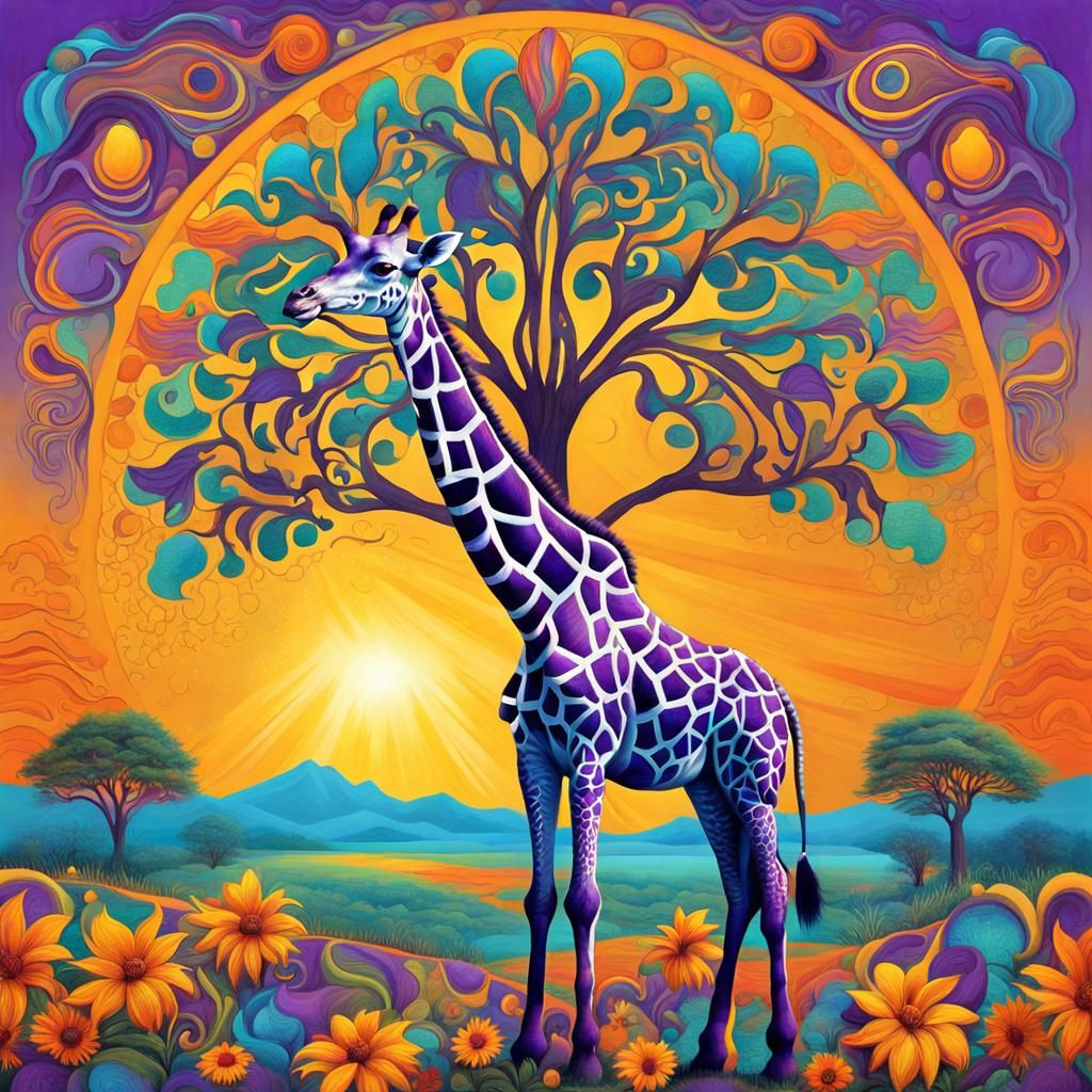 Psychedelic Giraffe Portrait in Surreal Style