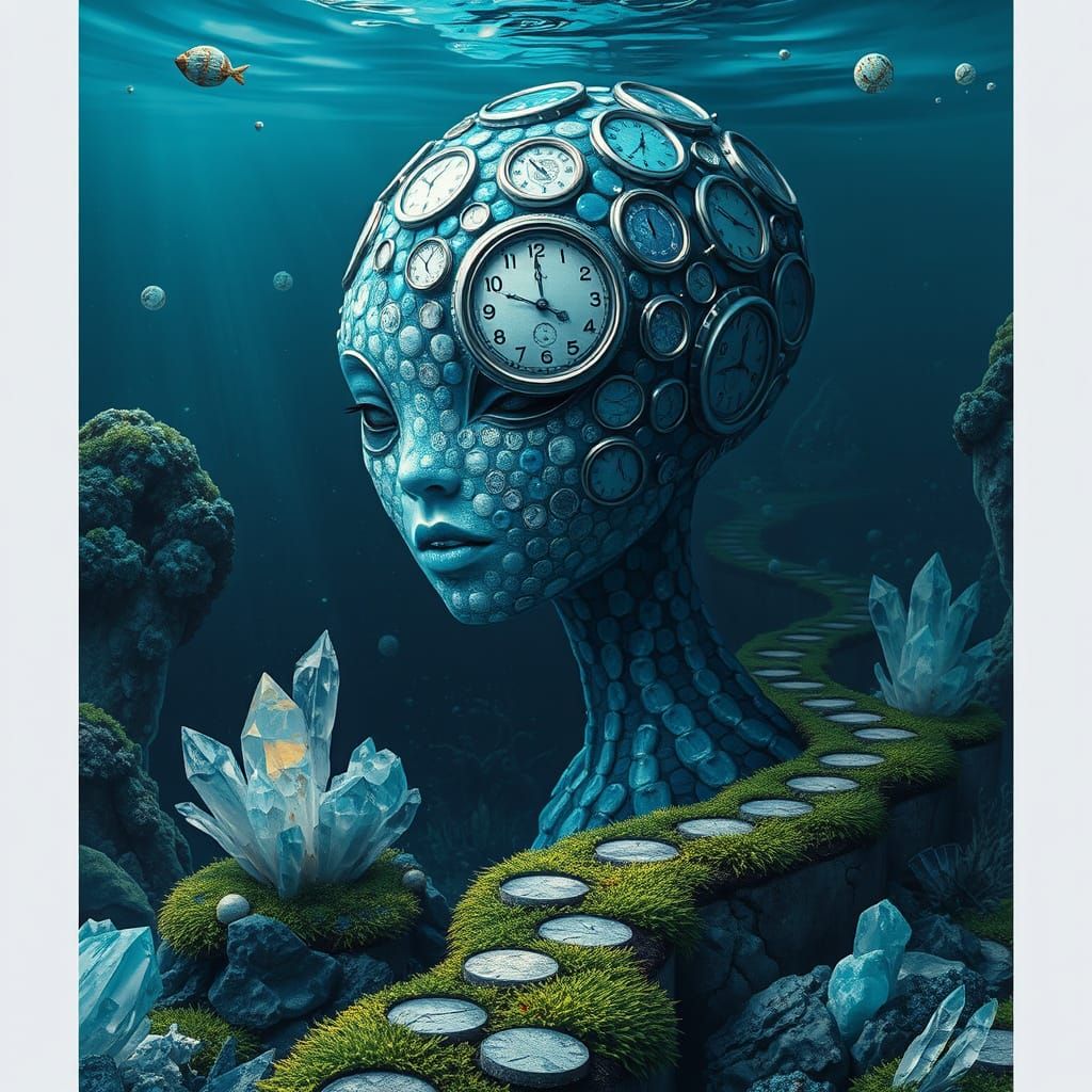 Surreal Alien Woman Underwater in Burton Style