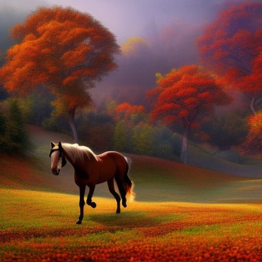 Scenic Autumn Horses in Rolling Hills