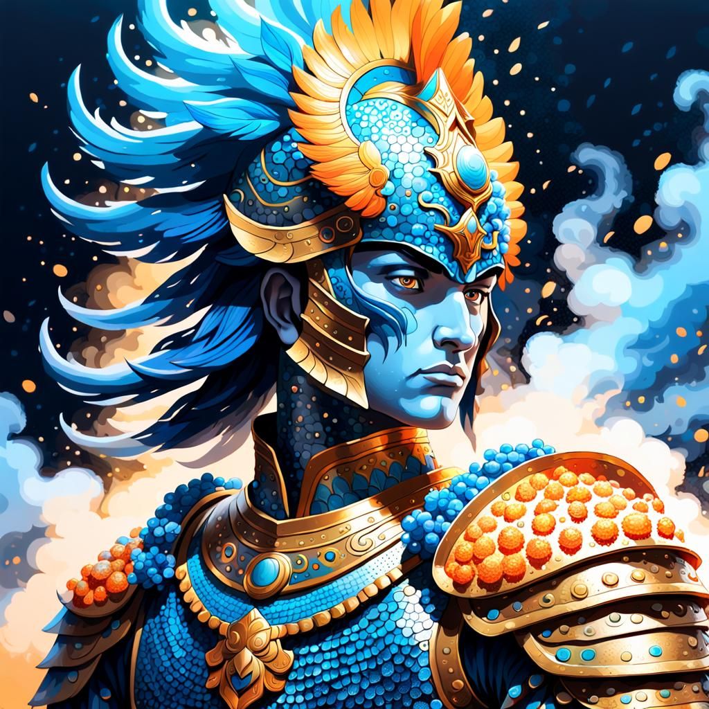 Majestic Warrior Portrait in Pointillism Style