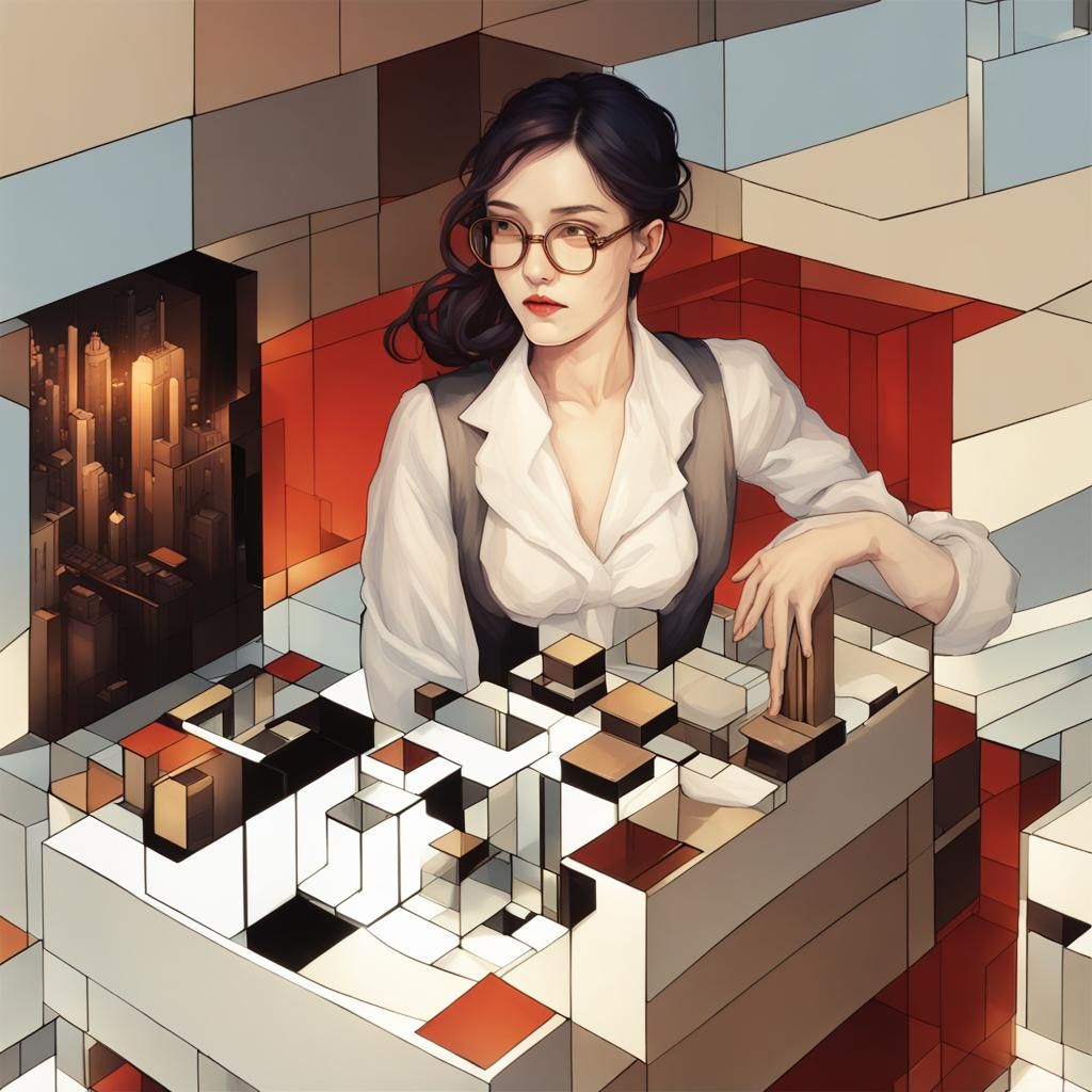 Futuristic Glass City in Mondrian Style