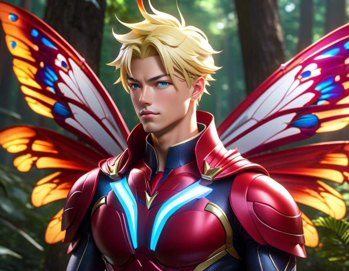 Man with Butterfly Wings in Forest