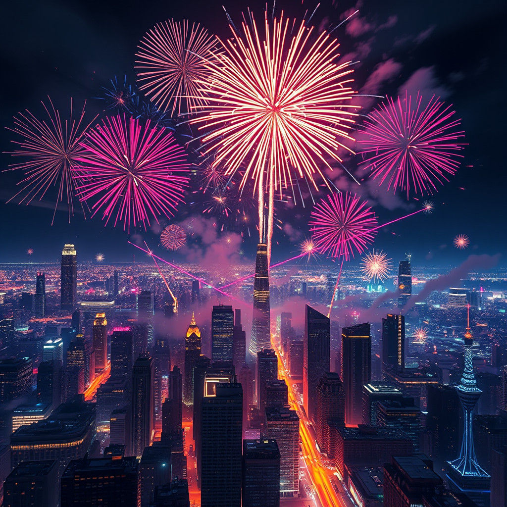 Surreal New Year's Eve Fireworks Light Up Vibrant City Skyli...