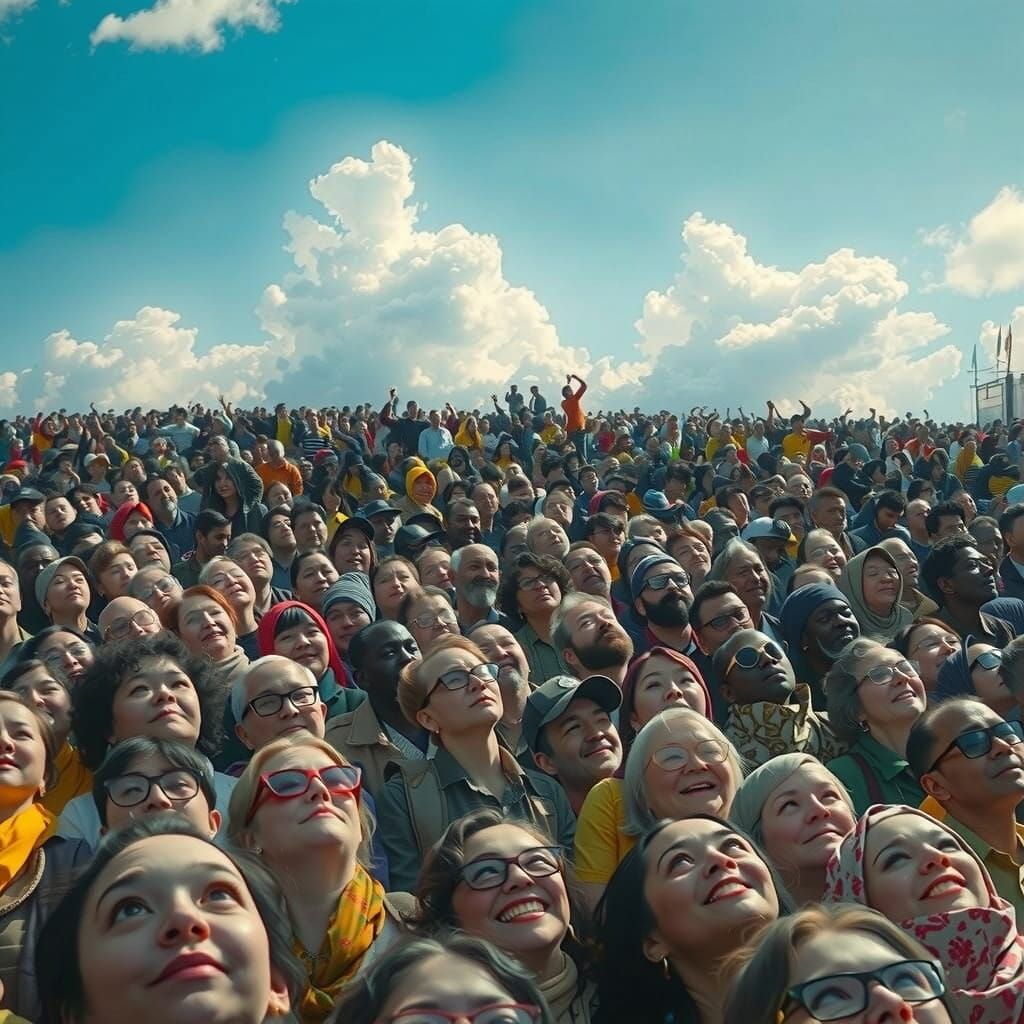 People Gaze Upwards in Harmony