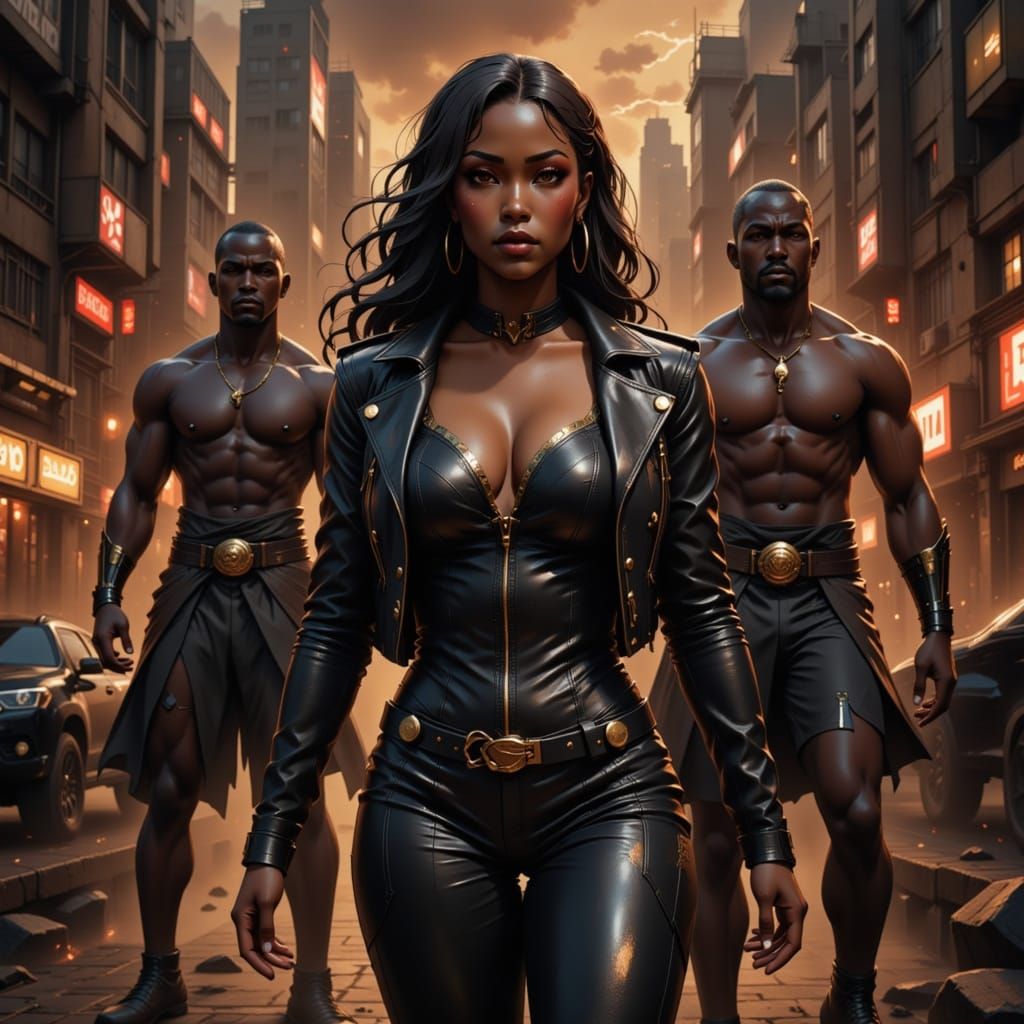 Glamorous Warrior Queen in Leather Jacket