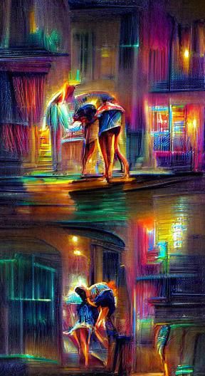 Couple Dancing in Neon Rain: Hyperrealistic Watercolor
