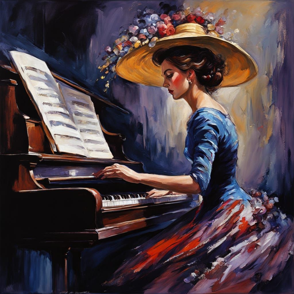 Victorian Beauty Plays Piano in Lavish Setting