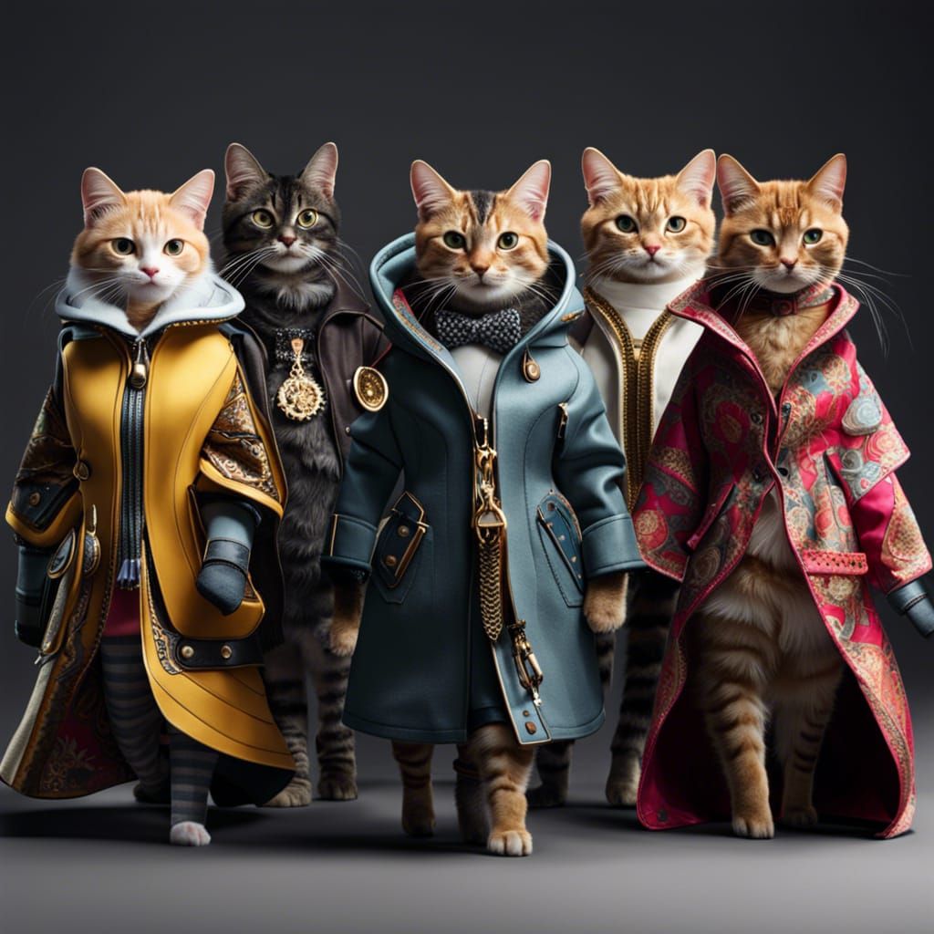 Fashionable Cat-People Strutting on a Catwalk