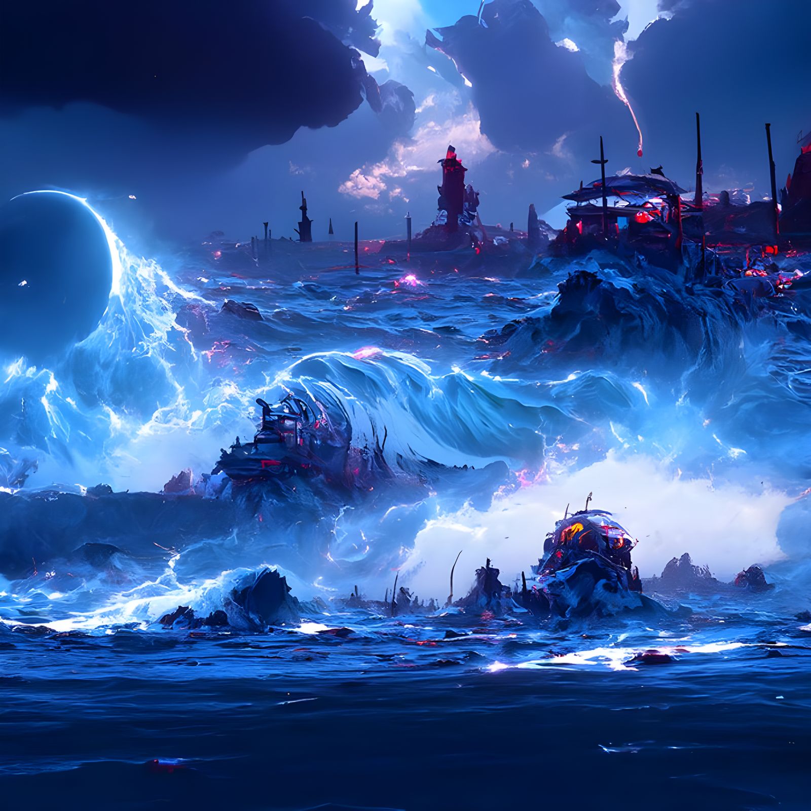 Wrathful Ocean Maelstrom in Digital Illustration