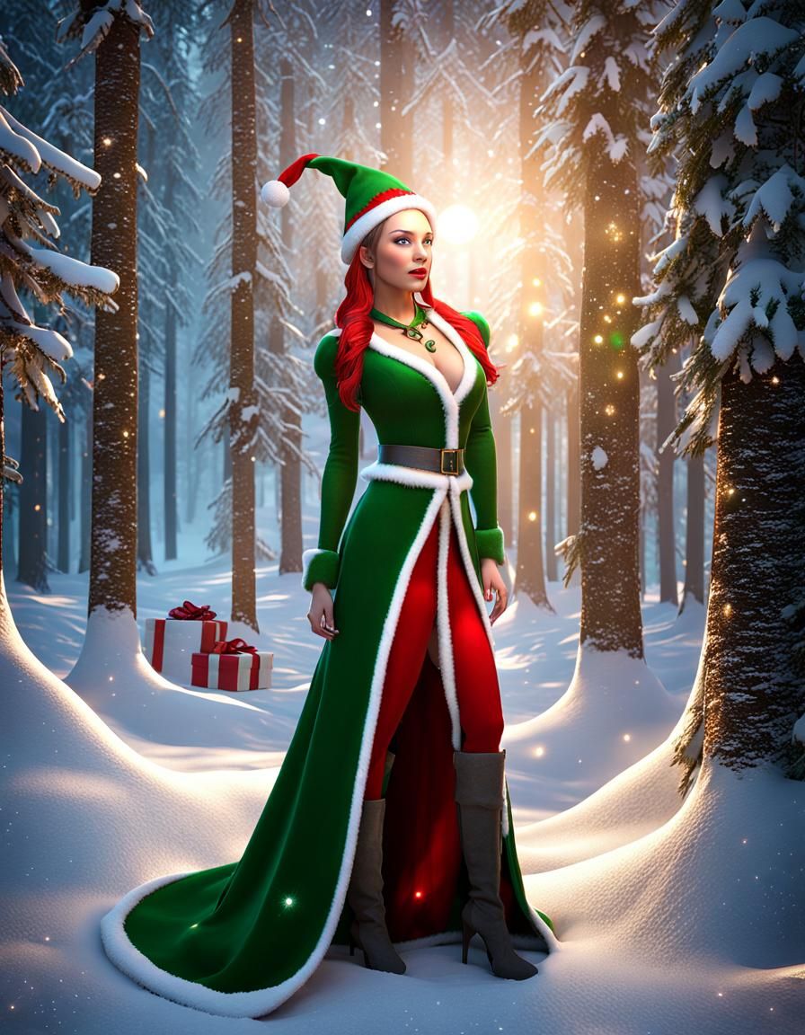 Enchanted Elf in Winter Wonderland: 3D Render