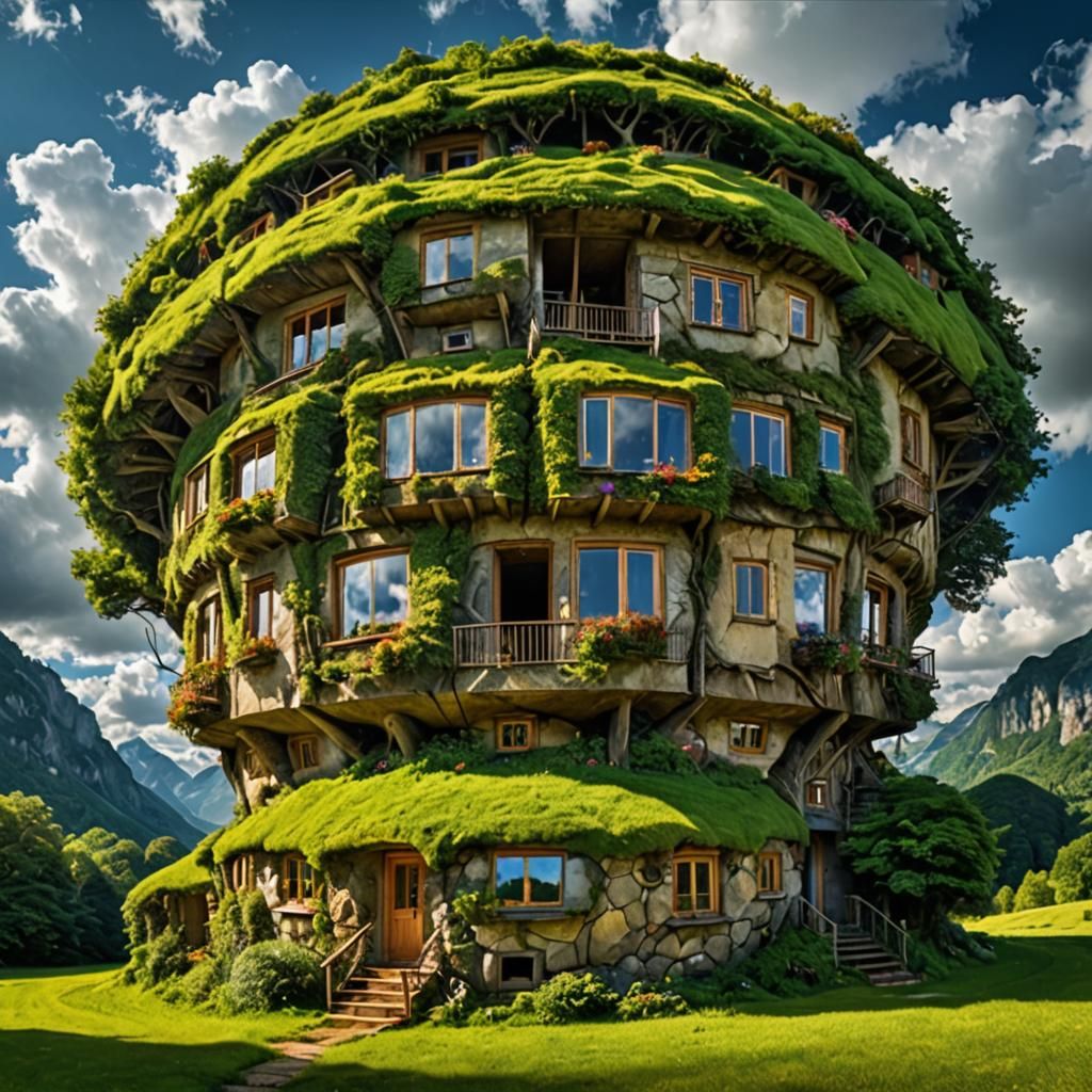 Surreal Double-Exposure Earth-Sheltered House in HDR