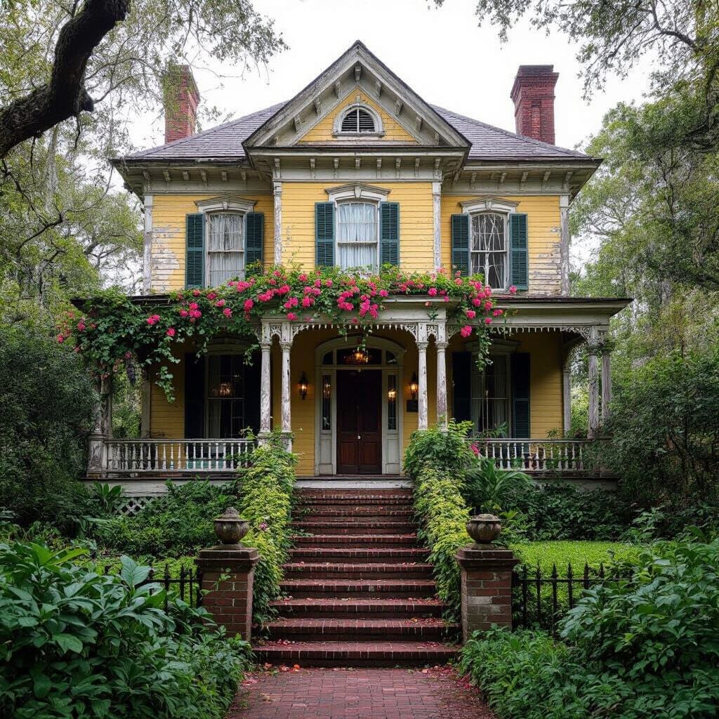 Dilapidated Victorian Mansion in Humid Atmosphere