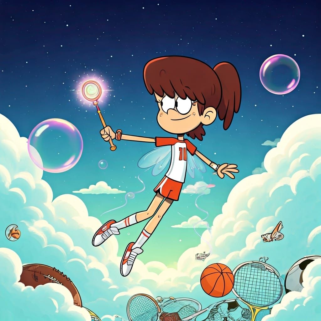 Imagine Lynn Loud from The Loud House as a bubble fairy, soa...