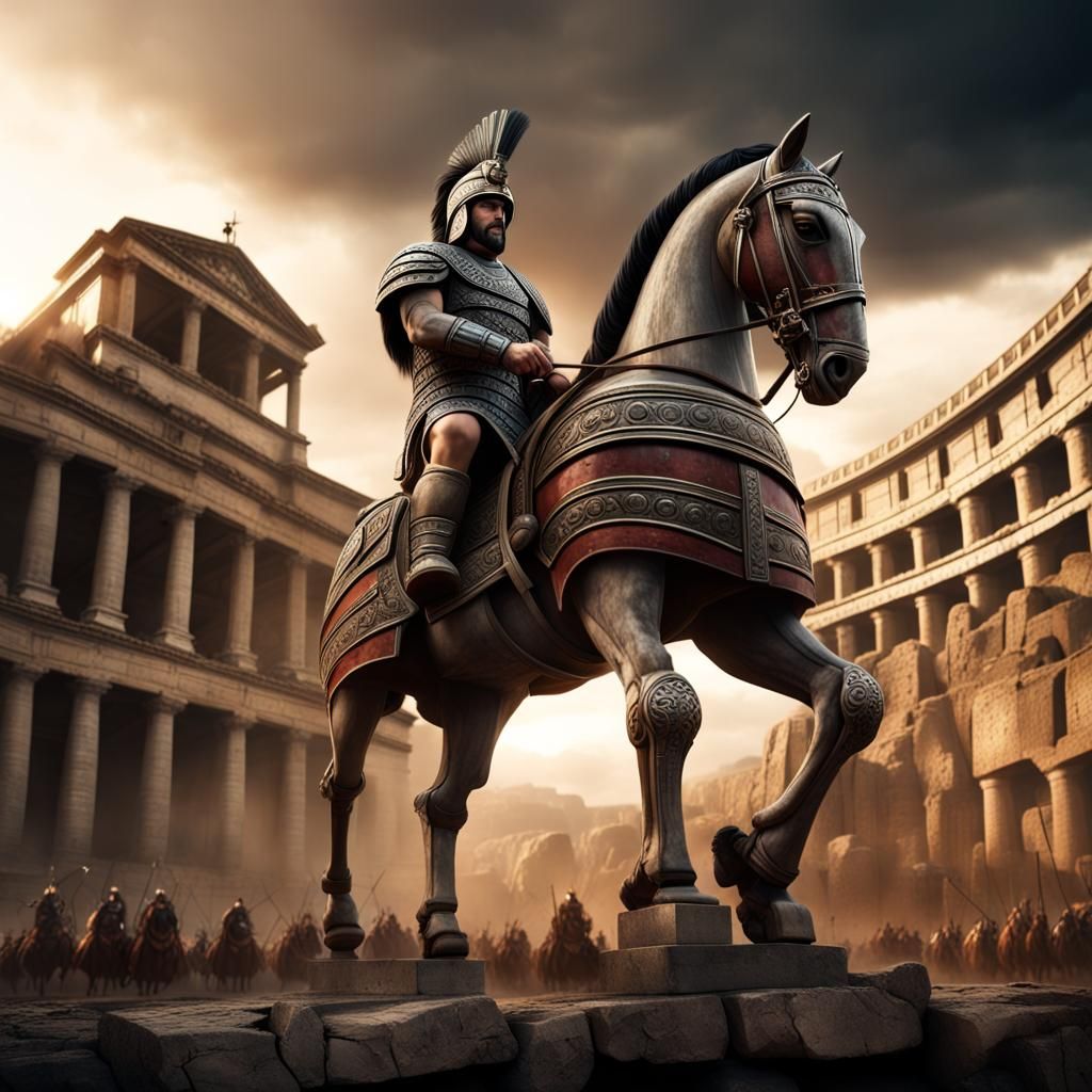 Epic Roman Soldier and Trojan Horse