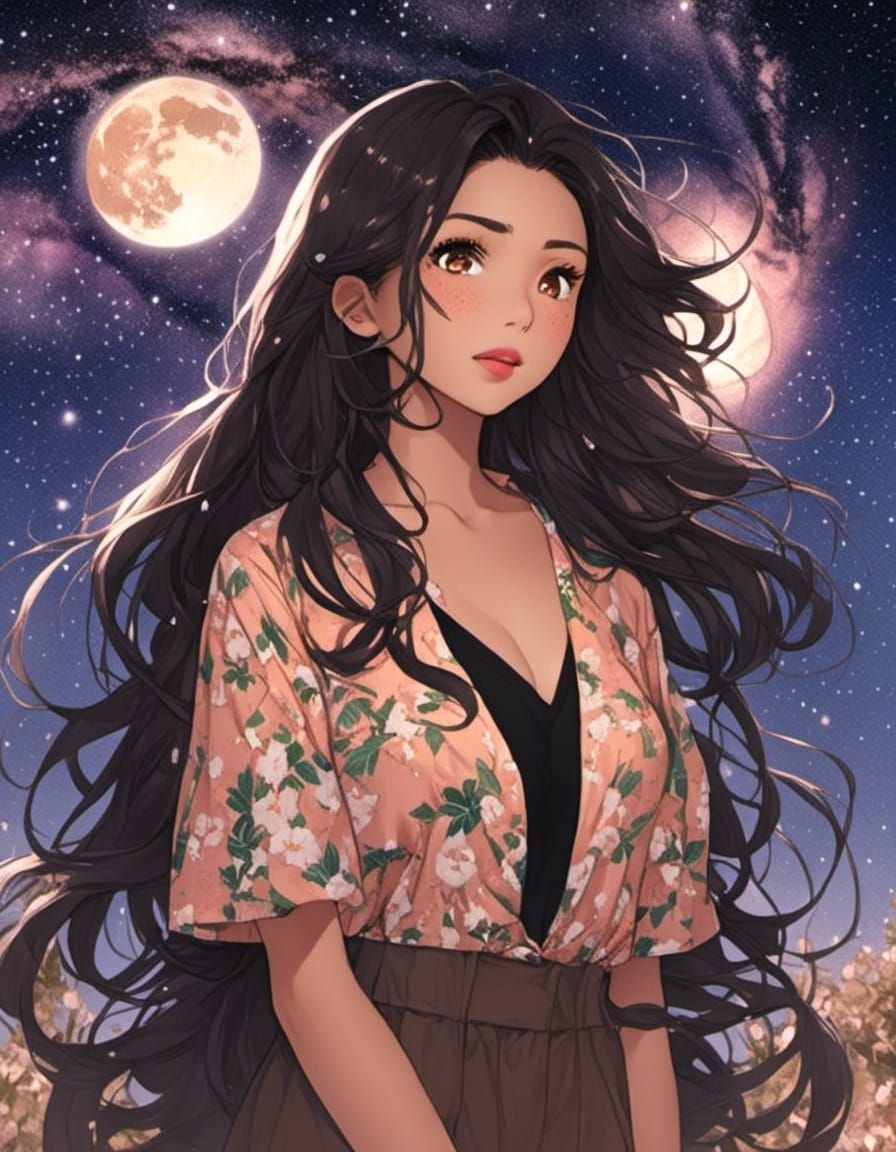 Moonlit Indonesian Beauty in a Starry Tropical Garden